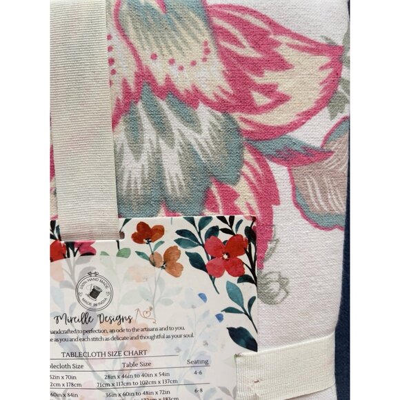 NWT Summer Love Tablecloth Blue Pink 60" x 84" 70% Cotton Mireille Designs - Picture 3 of 10